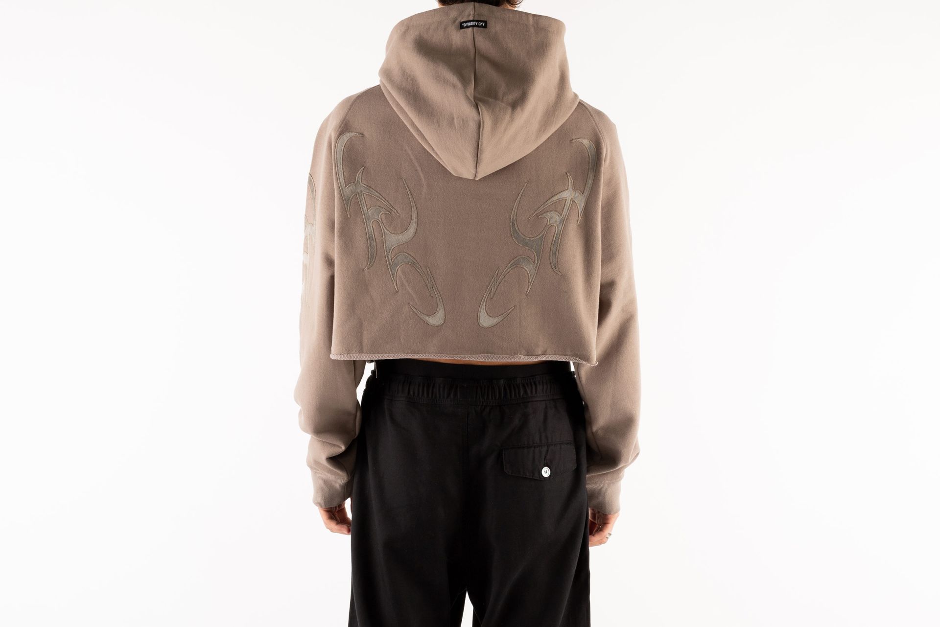 トップス ajobyajo 23FW cropped sweat MUSINSA | AJOBYAJO Tribal AJO Applique Cropped Hoodie [DUSTY